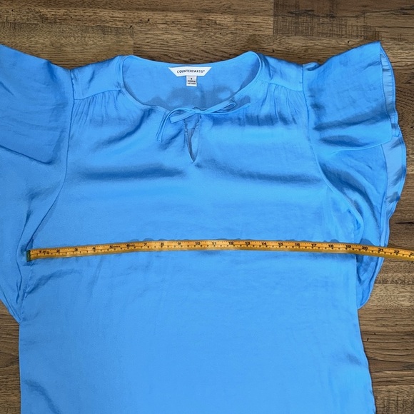 COUNTERPARTS Blue Flutter Sleeve Blouse - Picture 3 of 5